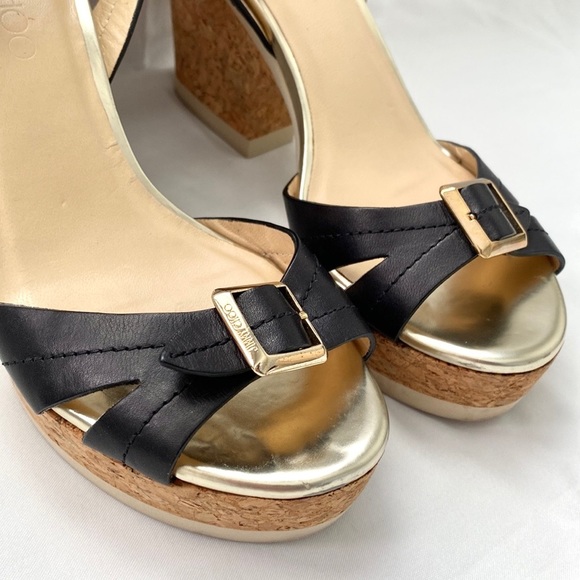 JIMMY CHOO Nemesis Black Leather Buckle Platform Sandal - Picture 14 of 17